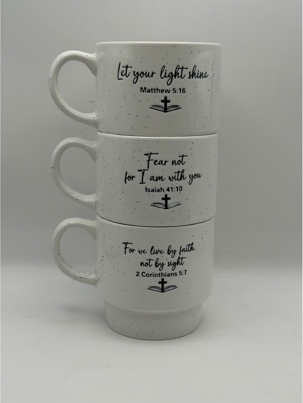 Set of 3 Inspirational Bible Verse Ceramic Mugs with Stackable Design, 4 Inch, 3